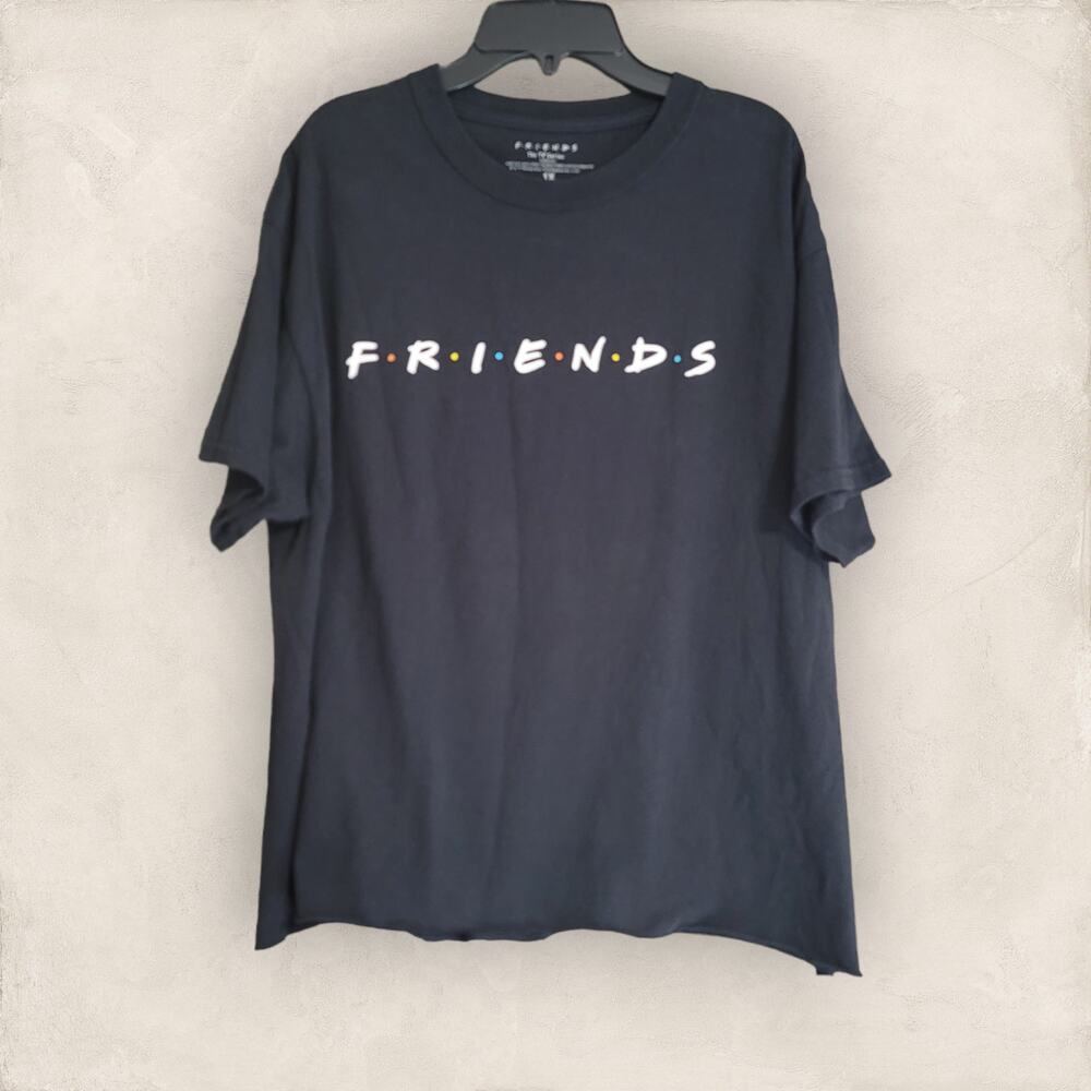Friends The TV Series Black Crew Neckline Short Sleeve Cropped Raw Hem Top